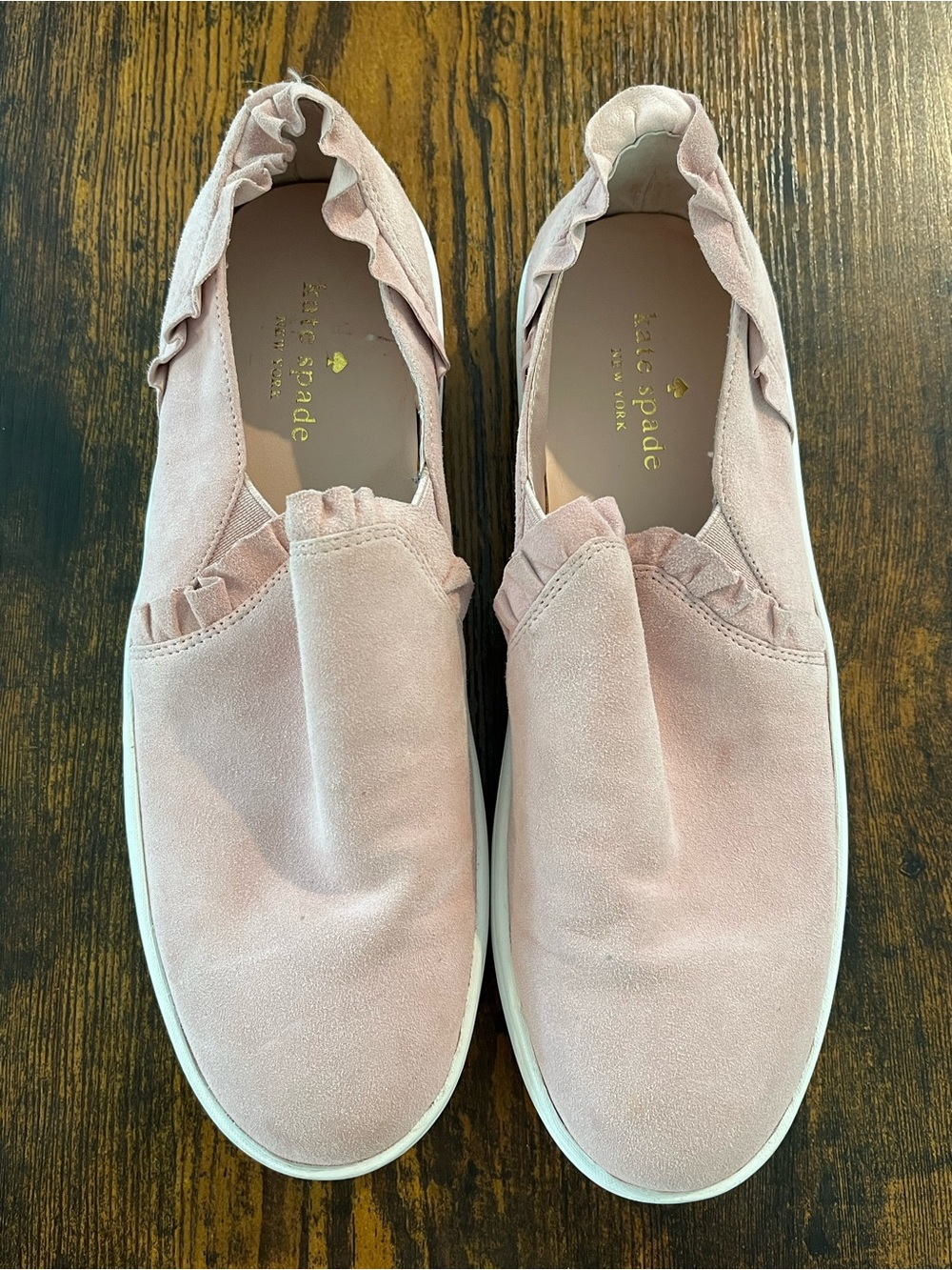 kate spade Blush Pink Suede Ruffle Slip-On Sneakers